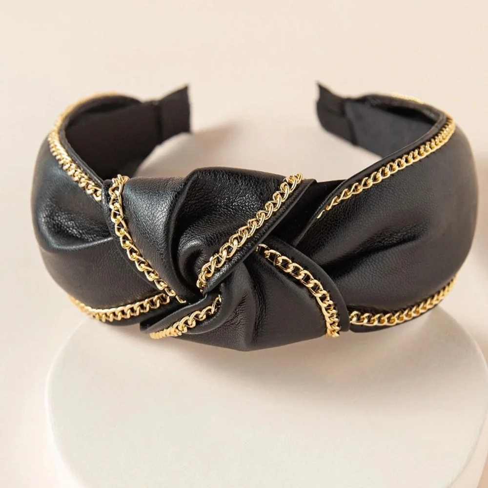 Luxe Vegan Leather Chain Knot Headband